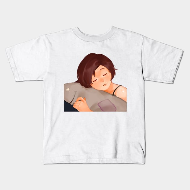 Short Hair Anime Girl Sleep Kids T-Shirt by utu